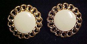 Napier gold cable beige enamel clip screw back earrings