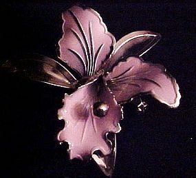 1950's pink orchid brooch pin