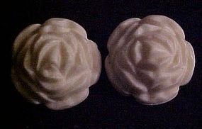 Vintage faux Ivory white rose clip earrings