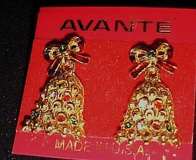 Vintage Avante Christmas bell earrings 22K gold plated