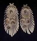 Vintage soft plastic feather earrings with rhinestones