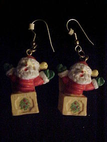 Jack in the box Santa Claus pierced earrings Christmas