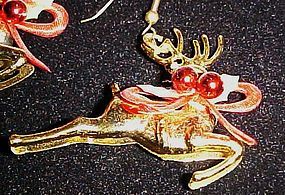 Vintage 3-D golden plastic reindeer earrings Christmas