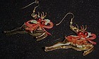 Vintage 3-D golden plastic reindeer earrings Christmas