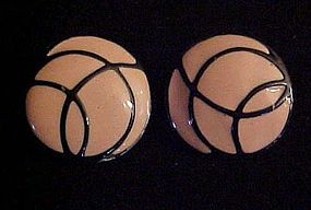 Vintage heavy enameled peach and black clip earrings