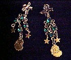Santa Claus dangle earrings with green beads