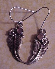 Authentic Navajo sterling feather earrings signed B.J.