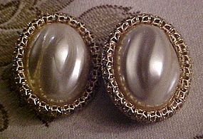 large Vintage baroque pearl style button clip earrings