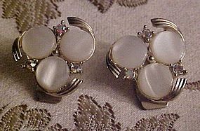 Vintage Judy Lee white moonglow clip earrings