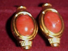 Vintage Monet simulated coral clip earrings