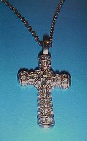 Rhinestone silvertone cross penadant and chain