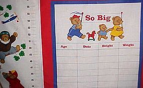 Uncut fabric sewing craft panel Teddy bear growth chart