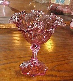 Fenton dusty rose ruffled compote cabbage rose pattern