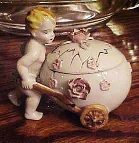 Vintage Royal Sealy child with egg n roses trinket box
