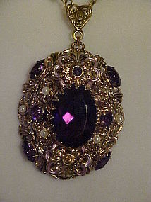 Vintage Victorian style Amethyst pendant Large Lovely