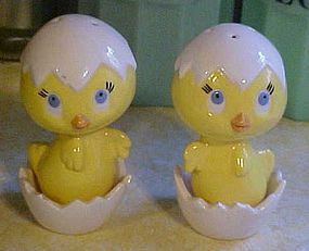 Ceramic hatching eggs and chick salt and pepper shakers