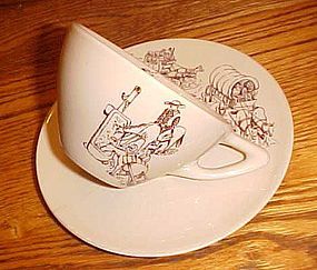 Wellsville China Swingware cup and saucer Western theme