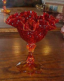 Fenton Amberina Cabbage Rose double crimped compote