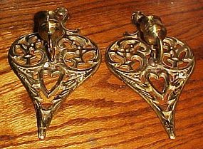 Vintage Wilton Brass spade trivet wall candle holders