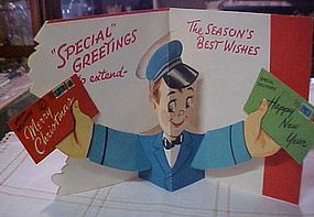 Vintage unused Postman  pop-up Christmas card