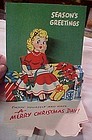 Vintage 50's pop out Christmas card with secretary