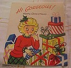 Vintage 50's animated Christmas card Lady shopper