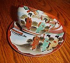 Vintage eggshell Geisha cup and saucer rust and gold