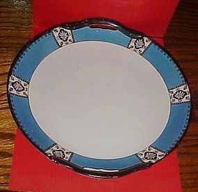 Noritake Deco cake plate blue band black flowers