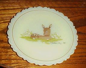 Vintage Fenton satin custard Mothers day plate fawn