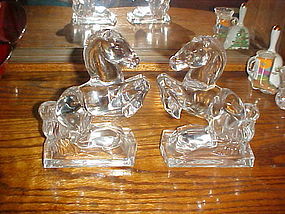 New Martinsville Fostoria glass rearing horse bookends