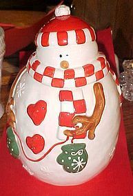 Adorable Snowman with hat scarf and mittens Cookie Jar