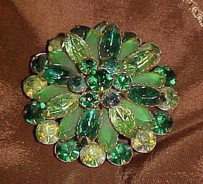 Vintage  multi green's rhinestone pin brooch
