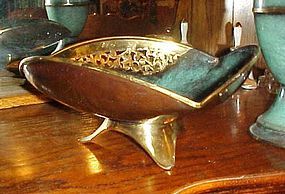 Vintage  50's Oppehheim brass and green verdigris bowl