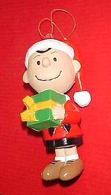 Peanuts Charlie Brown holding Christmas gift ornament