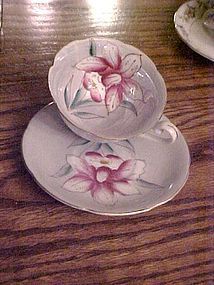 Vintage Japan hand painted Orchid cup and saucer set