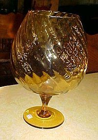 Large amber hand blown swirl brandy snifter Vintage 1970's