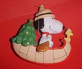 UFS Peanuts Snoopy in a canoe with Woodstock Christmas ornament