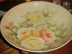 Large 14 1/2" hand painted roses serving bowl on wood stand