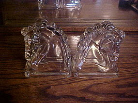 Glass Trojan horse head bookends Federal Glass Co