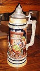 Vintage Gerz Germany 13 3/8 " tall beer stein domino payers pub scene