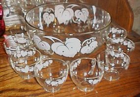 Vintage Anchor Hocking white ivy leaf punch bowl set 13 pcs