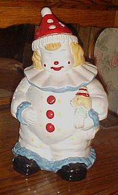 Adorable friendly happy clown  ceramic cookie jar