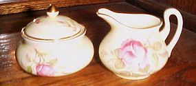 Antique Crown Staffordshire demi creamer and sugar set with roses