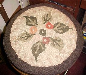 Antique latched hook rug circular chair pad