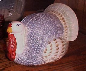 Large blue turkey glazed ceramic centerpiece figurine