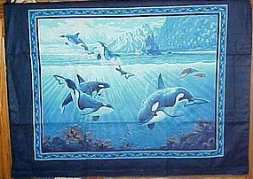 Finished fabric Orca killer whales underwater scene wall hanging