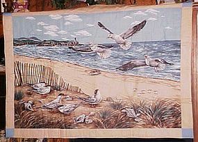 finished fabric ocean beach and seagulls wall hanging ready to hang