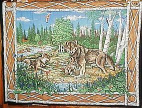 Finished fabric Timber wolves wolf family wall hanging