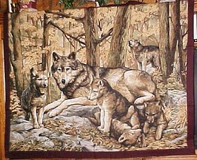 Finished wolf family wall hanging, ready to use