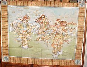 1 yd uncut fabric panel  Native American Indian dancers new old stock